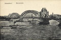 VINTAGE POSTCARD Dusseldorf Rheinbruke Boats
