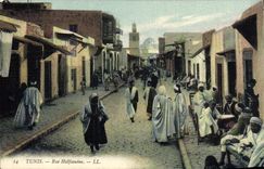 Calle Halfaouine de Túnez de la POSTAL de la VENDIMIA