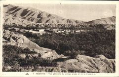 Opinión de Negrine de la POSTAL de la VENDIMIA de la aldea árabe y de la plantación de la palma