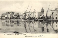 POSTAL Bizerte de la VENDIMIA los barcos del puerto viejo