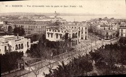 El cuadro total de Bizerte de la POSTAL de la VENDIMIA hacia la estación de tren y Ponty ladran