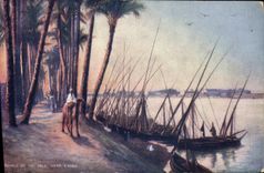 VINTAGE POSTCARD Banks Off The Nile Near Cairo Boats