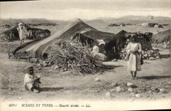 Escenas de la POSTAL de la VENDIMIA y árabes estándar de Gourbi