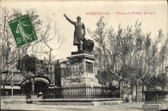 CPA Perpignan Place Et Statue Arago
