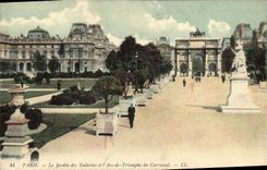 VINTAGE POSTCARD Paris the Garden of Tileries and Arc de Triomphe of the Carousel