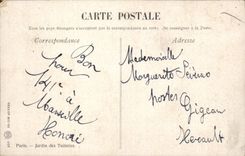 VINTAGE POSTCARD Paris Garden of Quinquin Tileries