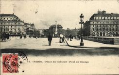 VINTAGE POSTCARD Paris Places of Chatelet Pont at the Exchange