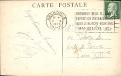 Exposición internacional de Grenoble de la POSTAL de la VENDIMIA de la energía hidroeléctrica 1925 la torre de la orientación la oficina de turismo