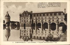 POSTAL Chenonceaux de la VENDIMIA el ataque frontal occidental del castillo
