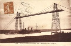 VINTAGE POSTCARD Martrou Passage of a Cruiser under the Transporter bridge Boat