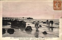 POSTAL Trouville de la VENDIMIA la reina de la puesta del sol de las playas en las rocas negras