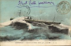 CPA Marseille Courrier de l'Ocean Par Grosse Mer Bateau 