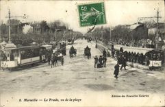 CPA Marseille Le Prado Vu De La Plage Tramway