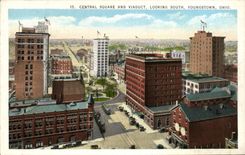 VINTAGE POSTCARD Central Public garden and Viaduct Looking South Youngstown Ohio