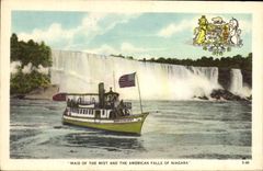 VINTAGE POSTCARD Maid Off The Mist and The American Falls off the Niagara Boat