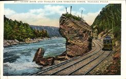 VINTAGE POSTCARD Giant Rock and Trolley Line Through Gorges Niagara Falls