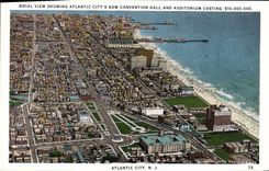 VINTAGE POSTCARD Aerial View Showing Atlantic City' S New Convention Hall and Costing Auditorium