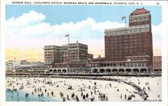VINTAGE POSTCARD Atlantic City Haddon Hall Chalfonte Hotels Showing Beach and Boardwalk