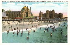 VINTAGE POSTCARD Atlantic City Ocean View Showing Refusals Marlbourough Blenheim and Traymore Hotels