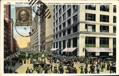 VINTAGE POSTCARD Chicago Busiest corner and State Street Looking North From Madison Street