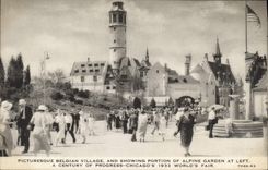 VINTAGE POSTCARD Chicago Picturesque Belgian Village And showing Portion off Alpine Garden At Left 1933 world' S to fair