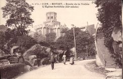 VINTAGE POSTCARD Royat Road of the Valley the Church fortifiee