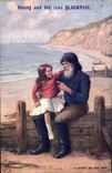 VINTAGE POSTCARD Young And Old Love Blackpool Pecheur Fishes Child