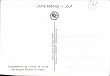 Carte Maximum Cinquantenaire De l'Arrivee En Masse Des Emigres Polonais En France Pologne 1973