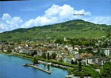 MODERN CARD Vevey Seen air In the foreground the hotel of the lake