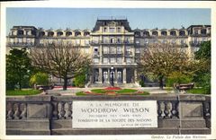 CPA A La Memoire de Woodrow Wilson president des Etats Unis Geneve Palais des Nations