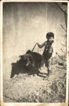 Real photo Child and his dog