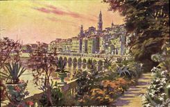 La POSTAL de la VENDIMIA Menton la ciudad y el muelle entra en las palmeras