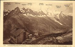 POSTAL Chamonix Mont Blanc Flegere y Vue de la VENDIMIA en la cadena de Mont Blanc