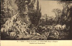 VINTAGE POSTCARD Paris Museum of Louvre Shepherd and Shepherdesses