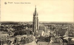 Panorama de Brujas de la POSTAL de la VENDIMIA e iglesia de Notre Dame