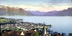 VINTAGE POSTCARD Burrs Seen S Vevey And the Alps