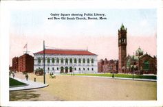 Jardín público de Copley de la iglesia de la POSTAL de la VENDIMIA del cortijo del sur viejo de Boston que demuestra la biblioteca de la biblioteca pública