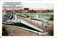 VINTAGE POSTCARD West Boston Bridge Boston Farmhouse Connecting Boston and Public Cambridge garden