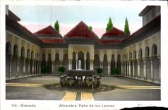 CPA Granada Algambra Patio De Los Leones Lions Lion