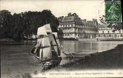 VINTAGE POSTCARD Fontainebleau Boat Of the imperial Prince And the Castle