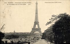 VINTAGE POSTCARD Paris Panorama Taken Of the Gardens Of Trocadero Towards the Eiffel Tower