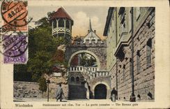 VINTAGE POSTCARD Wiesbaden Heidenmauer MIT Tor the Roman Gate