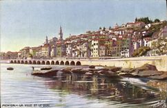 POSTAL de la VENDIMIA Menton la ciudad y el Quay
