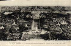 CPA Versailles Vue Generale Prise A Vol d'oiseau Sur Le Chateau Le Parc Et La Ville