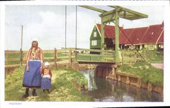 CPA Marken Folklore Femme Enfant