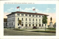 VINTAGE POSTCARD Post Office And Patrick Walsh Monument Augusta Ga Deans Bridge bathing Lays Coney island off the South