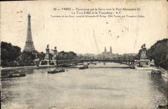 CPA Paris Panorama sur la Seine Vers le Pont Alexandre III Tour Eiffel et Trocadero