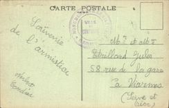 Taladro de la POSTAL de la VENDIMIA del claro de Compiegne del armisticio la losa central Militaria