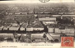 Opinión panorámica de Lyon de la POSTAL de la VENDIMIA tomada de Fourviere