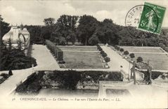 POSTAL Chenonceaux de la VENDIMIA el castillo visto hacia la entrada del parque